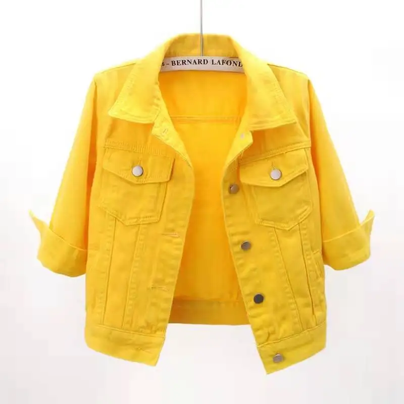 Frauen Denim Jacke Frühling Herbst Kurzen Mantel Rosa Jean Jacken Casual Tops Lila Gelb Lila Blau Lose Tops Dame Oberbekleidung