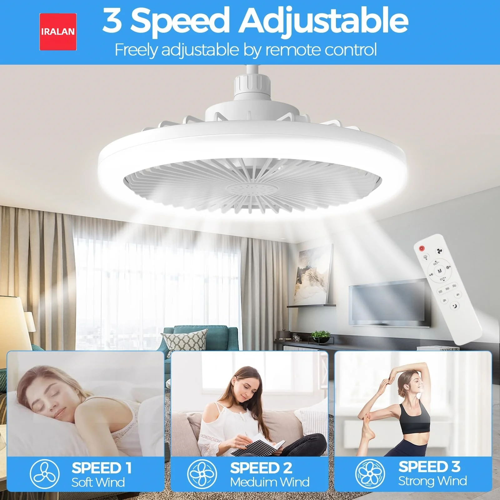 IRALAN Deckenventilator Licht Schlafzimmer Unsichtbarer Deckenventilator Lampenventilator Integriertes Licht Innendekoration Beleuchtung Luftversorgung