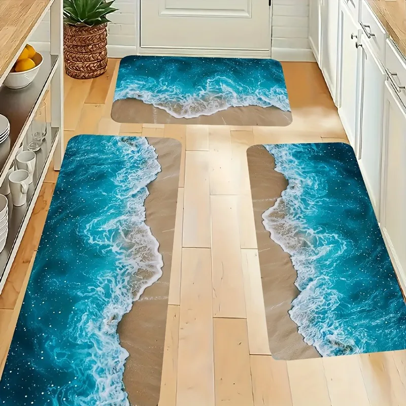 1PC Beach&Wave pattern Door Mats Kitchen Rugs Non-Slip Pop design Living room Rugs Bath Mat Carpet for Home Sink Laundry Decor