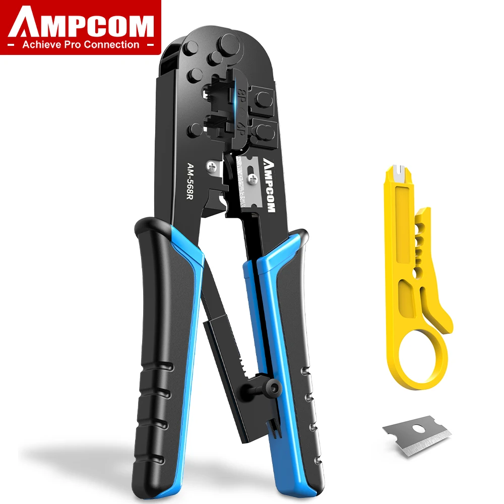 AMPCOM rj45 crimper RJ11 RJ45 Crimpen Werkzeug Ethernet Netzwerk LAN Kabel Crimper Cutter Stripper Zange für 6P 8P RJ-11/RJ-12 RJ-45 Image
