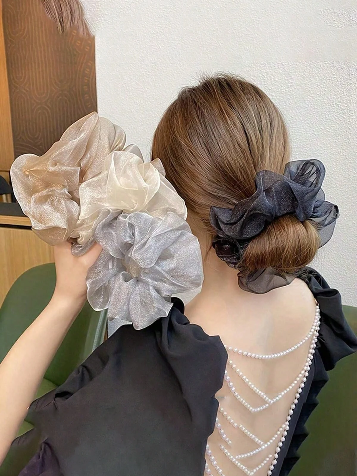 1/4 Stück frische koreanische Mesh-Haarringe für den Dickdarm – Blumenpunkte, Kopfseil, Akademie, Wind, elastisches Band, Haar-Accessoires Image