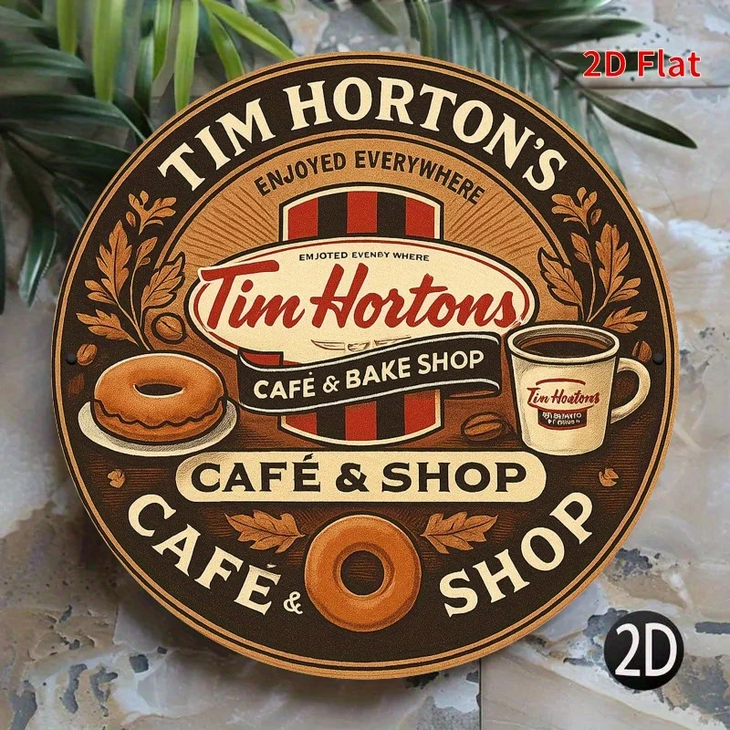 2D flach, 1 Stück Tim Hortons Cafe & Bakery Shop Rundes Aluminiumschild – lebendige, von der Natur inspirierte Kunstdekoration für Wohnzimmer, Schlafzimmer Image