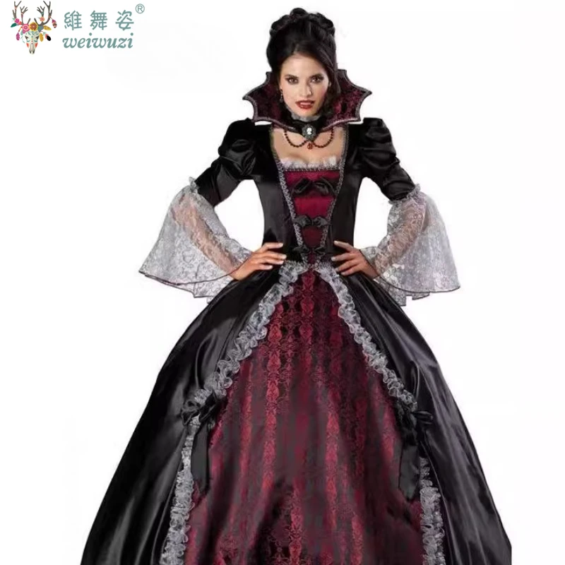 Halloween Kostüm Rote Vampir Königin Gotische Rollenspielkostüme Retro Hofkleider Geist Braut Mittelalterliche Make-up-Ball Mode Kostüme Mysteriös Edel Eleganz Luxus Gotischer Charme Europäischer Stil Image
