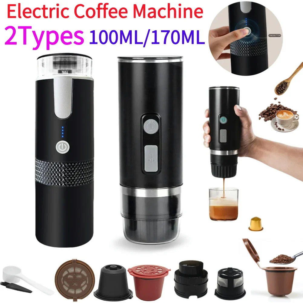170 ml elektrische Kaffeemaschine, tragbare gemahlenen Kaffeemaschine, kabellos, kompatibel mit Kapsel und gemahlenen Kaffee für Camping, Reisen, Wandern Image