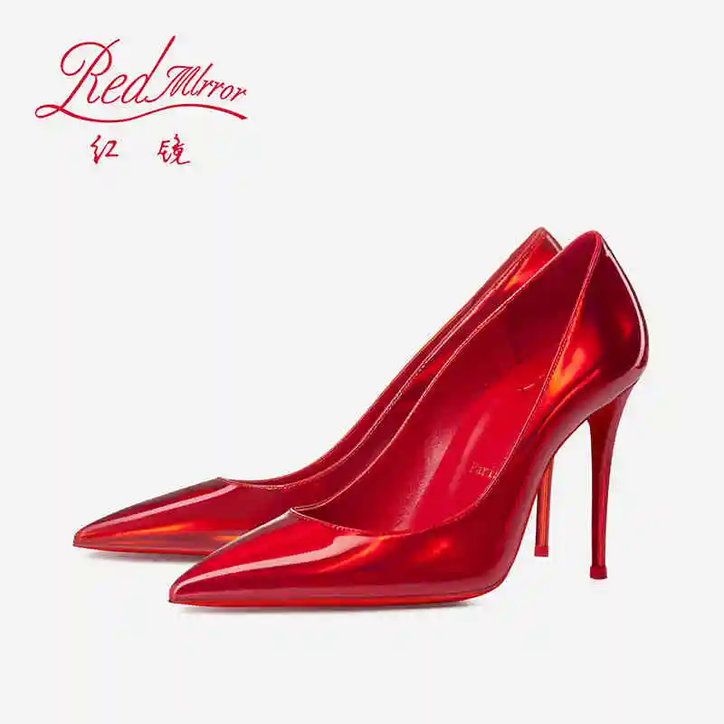 Laserrote Luxusmarkenpumpen 2025, modische rote glänzende Unterseite, spitze Zehen, High Heels-Schuhe, elegante Designer-Abschlussball-Damenschuhe für Damen