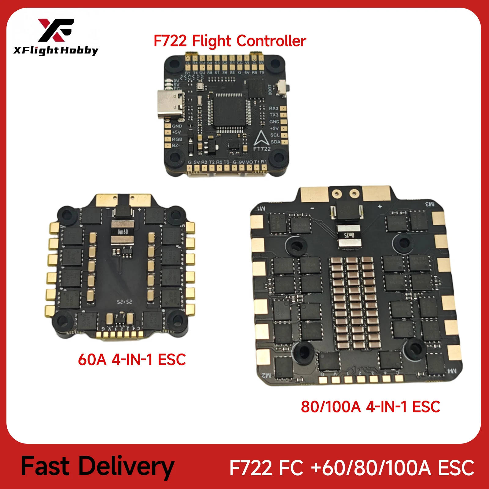XFlight Hobby F7 F722 Flight Controller 3-8S BLHELI_S 60/80/100A 4in1 Brushless ESC for 5-10 Inches FPV Drone Racing Drone Parts