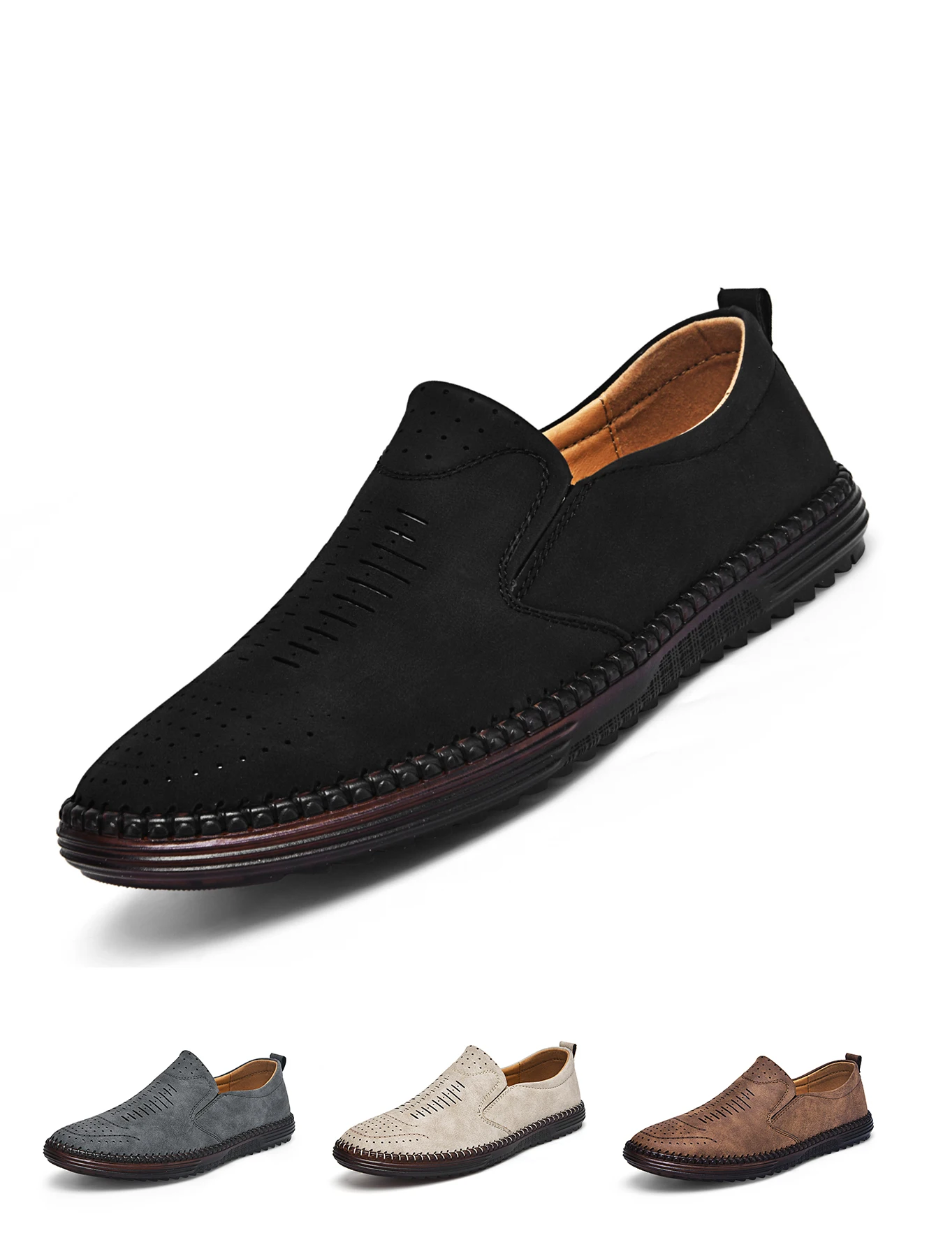 Große handgefertigte Vintage-Loafer für Herren, modische Slip-On-Freizeitschuhe, für alle Jahreszeiten geeignet, flache Schuhe für den Alltag, bequemes Pu-Obermaterial, geeignet für den täglichen