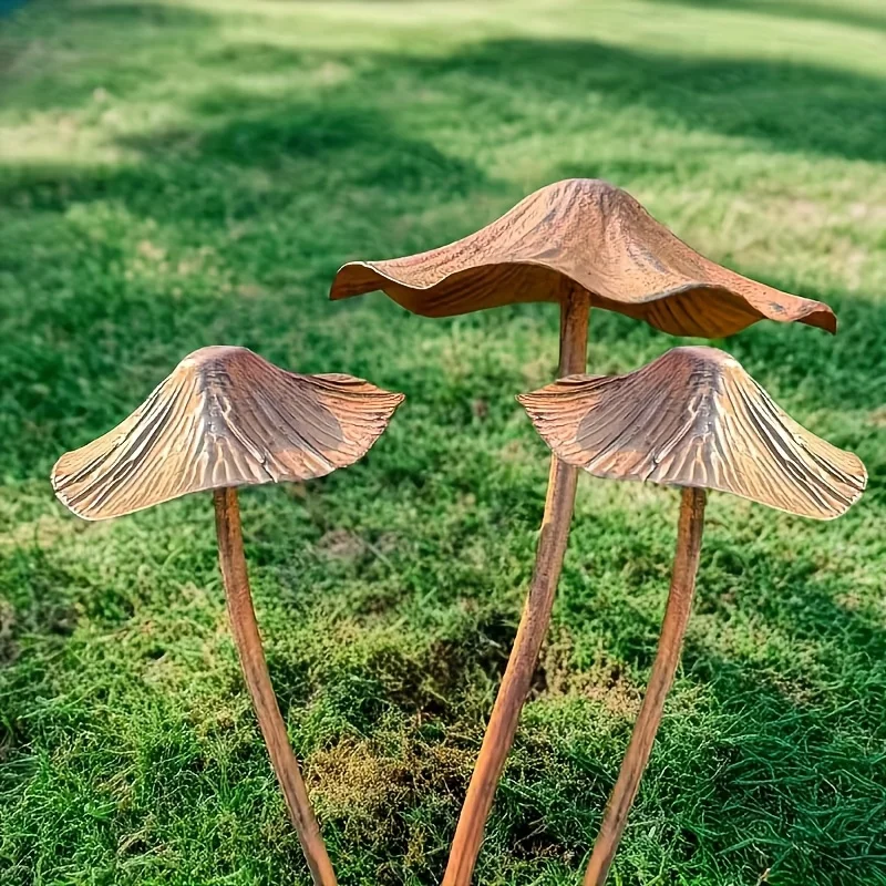 Retro-Gartendekorationsset aus rostfreiem Pilz aus Metall, rostige Pilztafel für den Außenbereich, für Rasen, Gartendekoration, Halloween-Dekoration Image