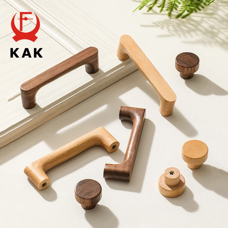 KAK Schrankknöpfe aus Holz, Griffe aus Walnussholz, Küchenschrankgriff, Griffe aus Buche, Schubladenknöpfe, runde Möbelgriff-Hardware Image