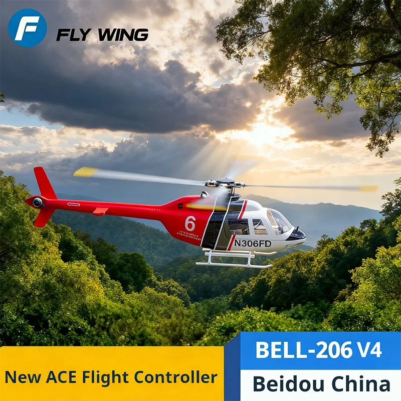 FLYWING NEW BELL 206 V4 Simulierter ferngesteuerter Modellhubschrauber NEU ACE Flight Control GPS-Positionierung One-Click Return RTF