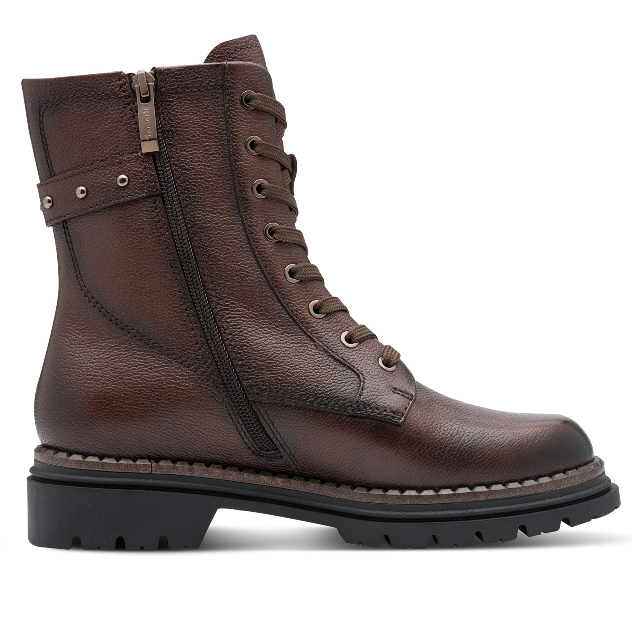 Tamaris Damen Fashion Braun Leder Schnürstiefeletten mit Reißverschluss
