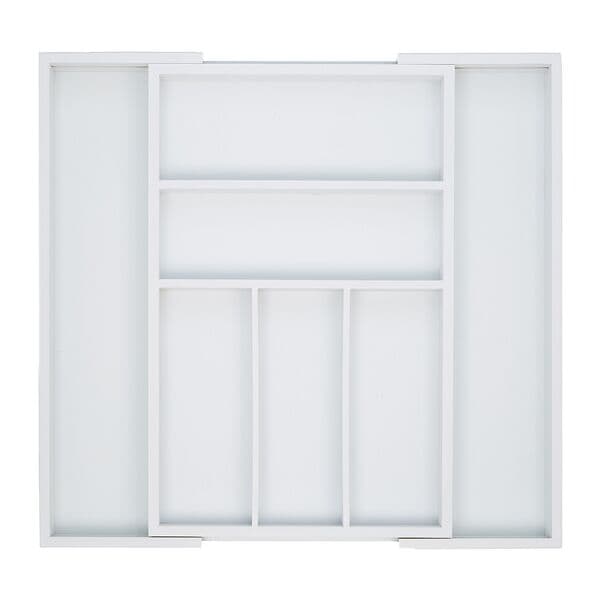 relaxdays Besteckkasten ausziehbar aus Bambus bis 48 cm Weiß Image