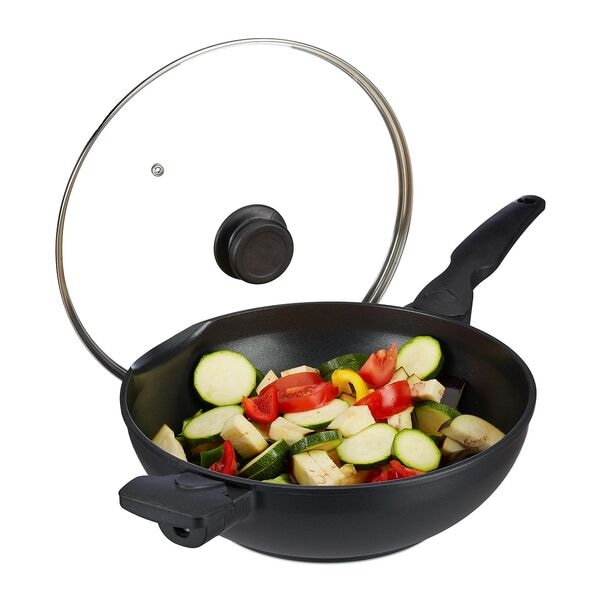 relaxdays Wokpfanne mit Deckel 30 cm Schwarz Image