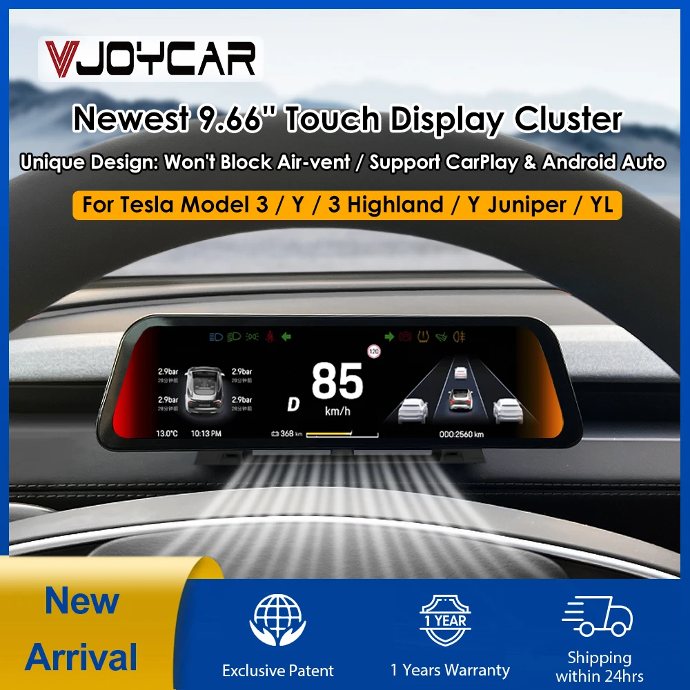 Display Strumenti VJOYCAR da 9,66 Pollici per Nuovo Modello Y Juniper e Modello YL, Cruscotto con Presa d'Aria per Tutti i Tesla Model 3 e Y