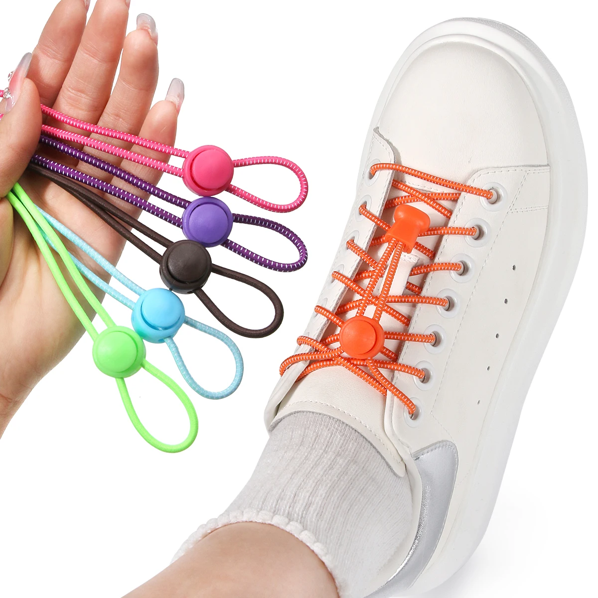 1 Paar elastische Schnürsenkel, geeignet für Kinder und Erwachsene Stretching Lock Lazy Laces, einziehbare Sportschnürsenkel mit Feder Image