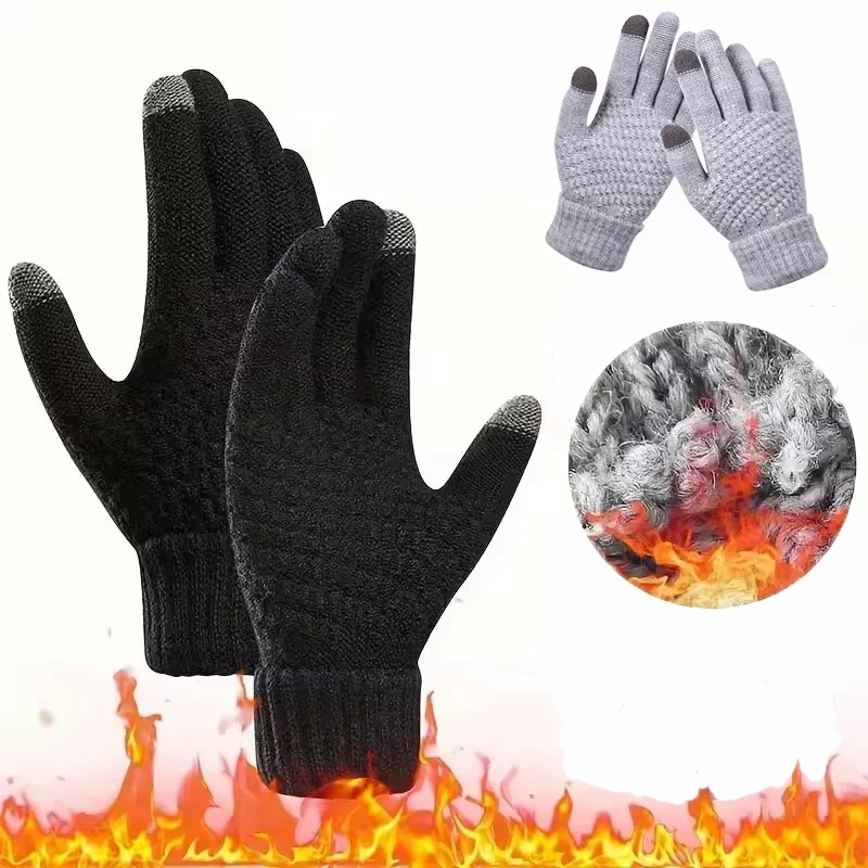 Neue minimalistische Strickhandschuhe für Herren und Damen im Winter mit mobilem Touchscreen-Bedienung. Dicke und warme Outdoor-Handschuhe Image