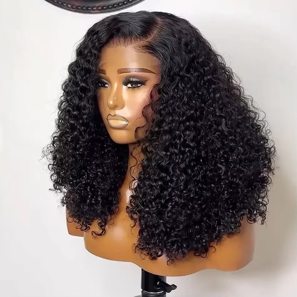 Parrucche Bob Ricci con Densità 200% in Capelli Umani, Parrucca Bob a Onde Profonde, Parrucca Frontale in Pizzo 13x4, Parrucche Ricci Profondi in Capelli Umani, Parrucca Frontale in Pizzo per Donna