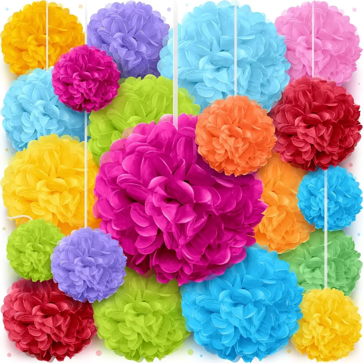 20 Stück Seidenpapier-Pompons – große Seidenpapierblumen für Fiesta-Partys, Babyparty-Dekorationen, Blumen-Geburtstag Image