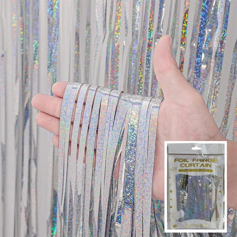 1pc Silbrig Metallic Lametta Folie Fransen Tür Streamer Photo Booth Hintergrund Geburtstag Verlobung Braut Dusche Party Dekorationen Image