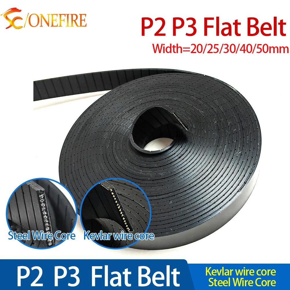 P2 P3 Flachriemen, Breite 20, 25, 30, 40, 50 mm, Dicke 2/3 mm, Farbe Schwarz, Polyurethan mit Stahl-/Drahtkern für Fitnessgeräte P3-25 Image