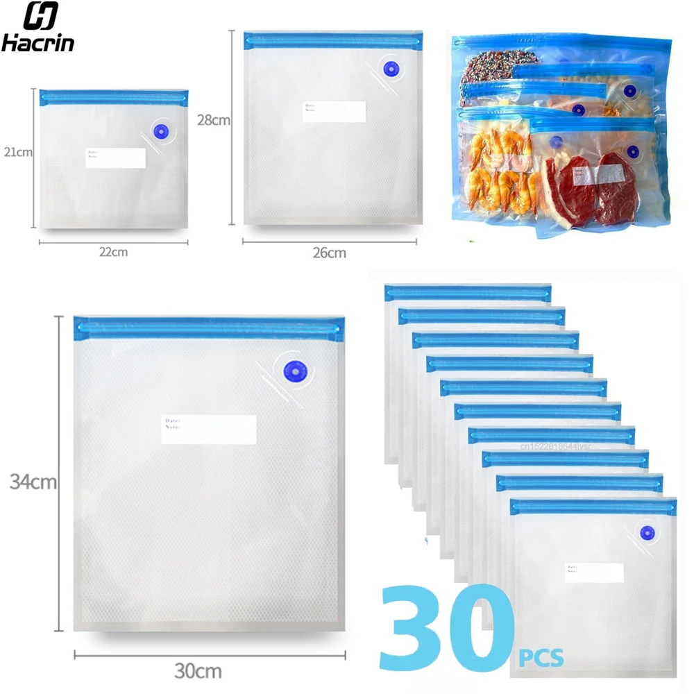 Sacs d'emballage sous vide pour aliments, sacs sous vide sans BPA, sac de scellage sous vide pour aliments, stockage des aliments réutilisable, sacs de scellage à fermeture éclair, 10 pièces 30 pièces