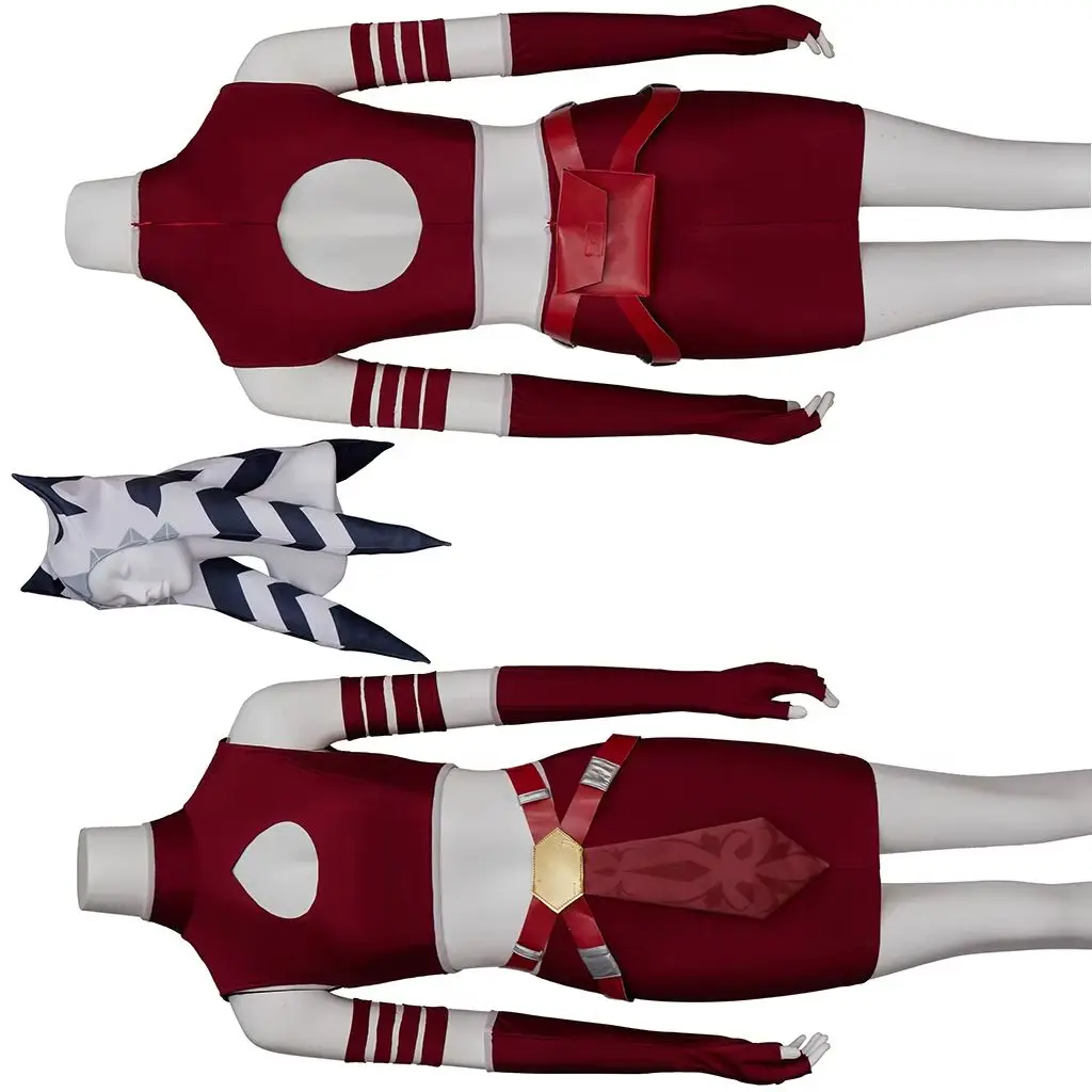 Ahsoka Tano Cosplay Rotes Kostüm Sexy Frauen Crop Top Hüfte Röcke Komplettes Set Kampfuniform Halloween Karneval Krieger Verkleidung Anzug