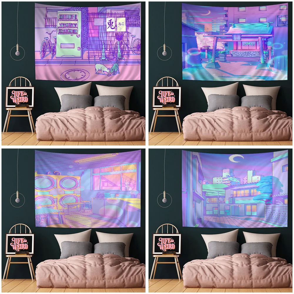 Vapor wave Stil Stadt Nacht Straße gedruckt große Wandteppich Buddha Wand dekoration Hexerei böhmischen Hippie Wand kunst Dekor