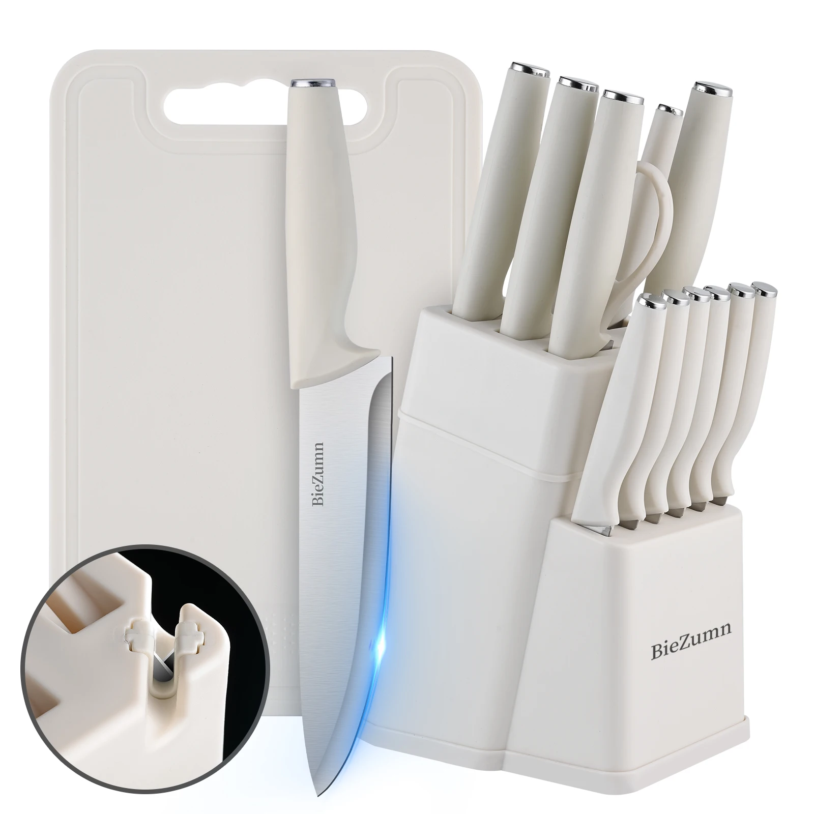 Professional Black Knife Set with Built-In Sharpener Holder, 15/3-Piece Kitchen Knife Set with Cutting Board, Elegant Black German Stainless Steel Material, Easy to Clean, Suitable for Kitchen,