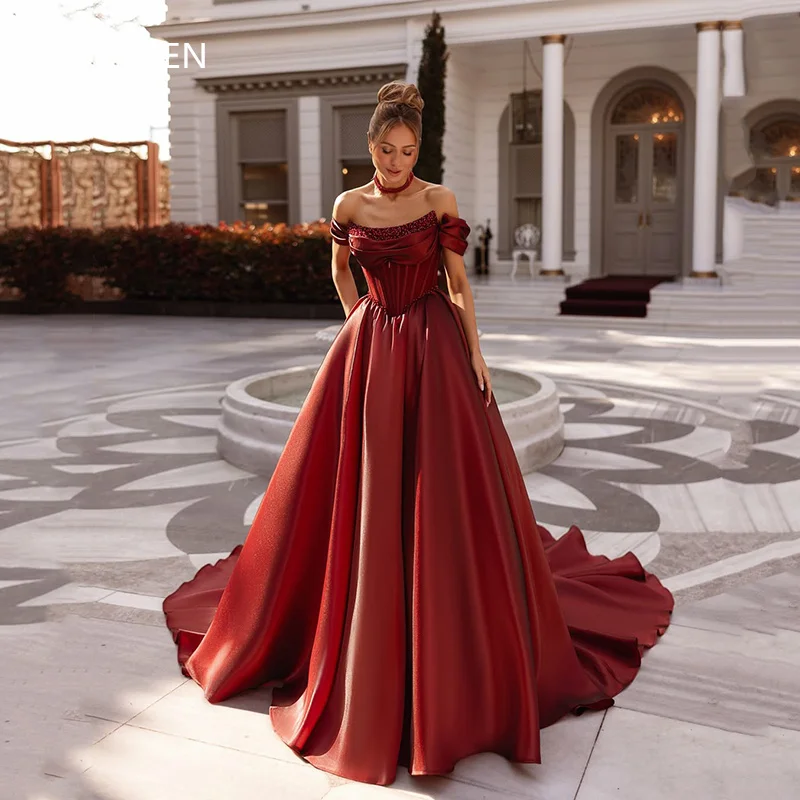 Smileven Beeding Applique A-line Off Prom Dress Shoulder Elegant Sleeveless Party Gowns Formal Occassion Dress Customized 2025