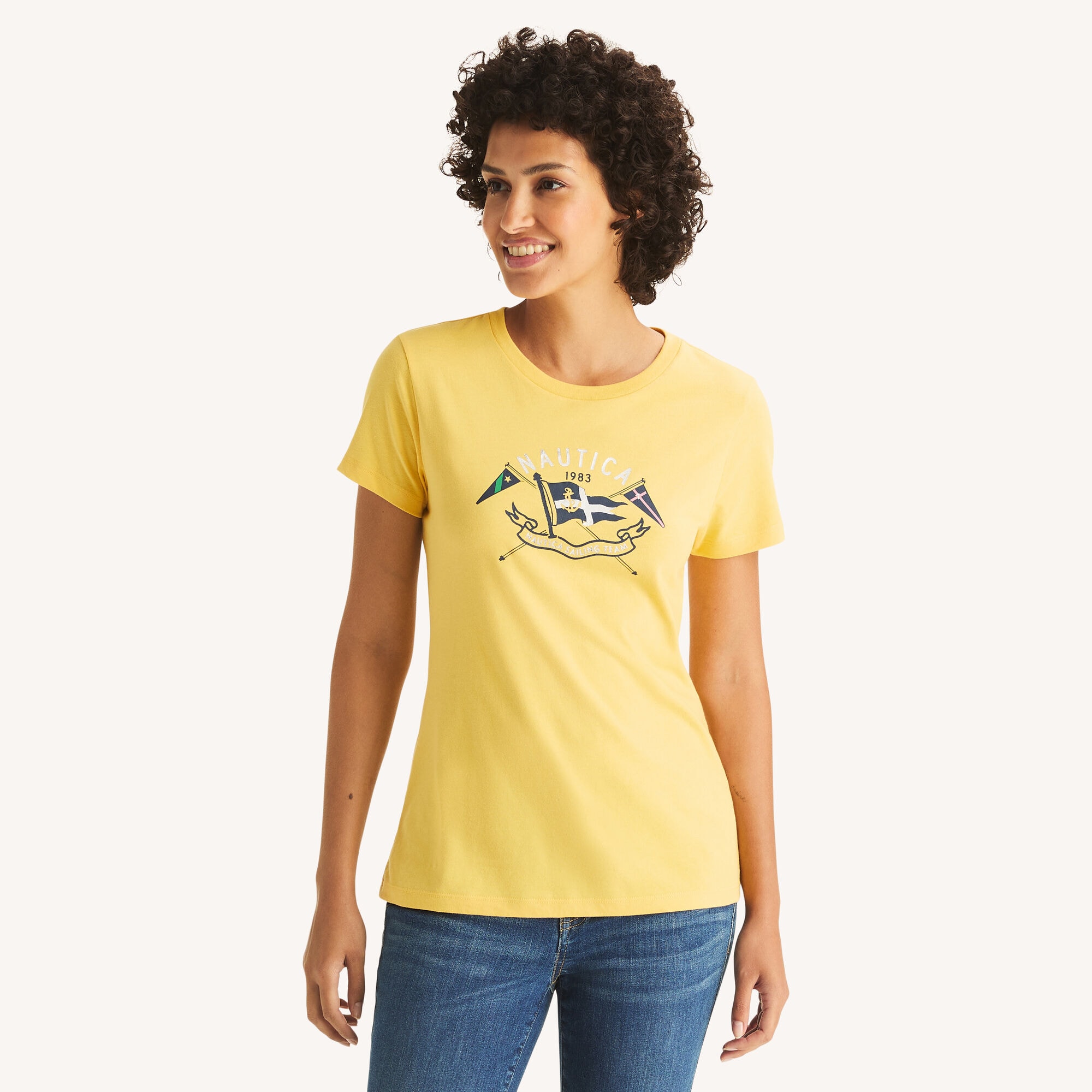 Nautica Women's Heritage Flag Foil Graphic T-Shirt 706 (French Vanilla), S