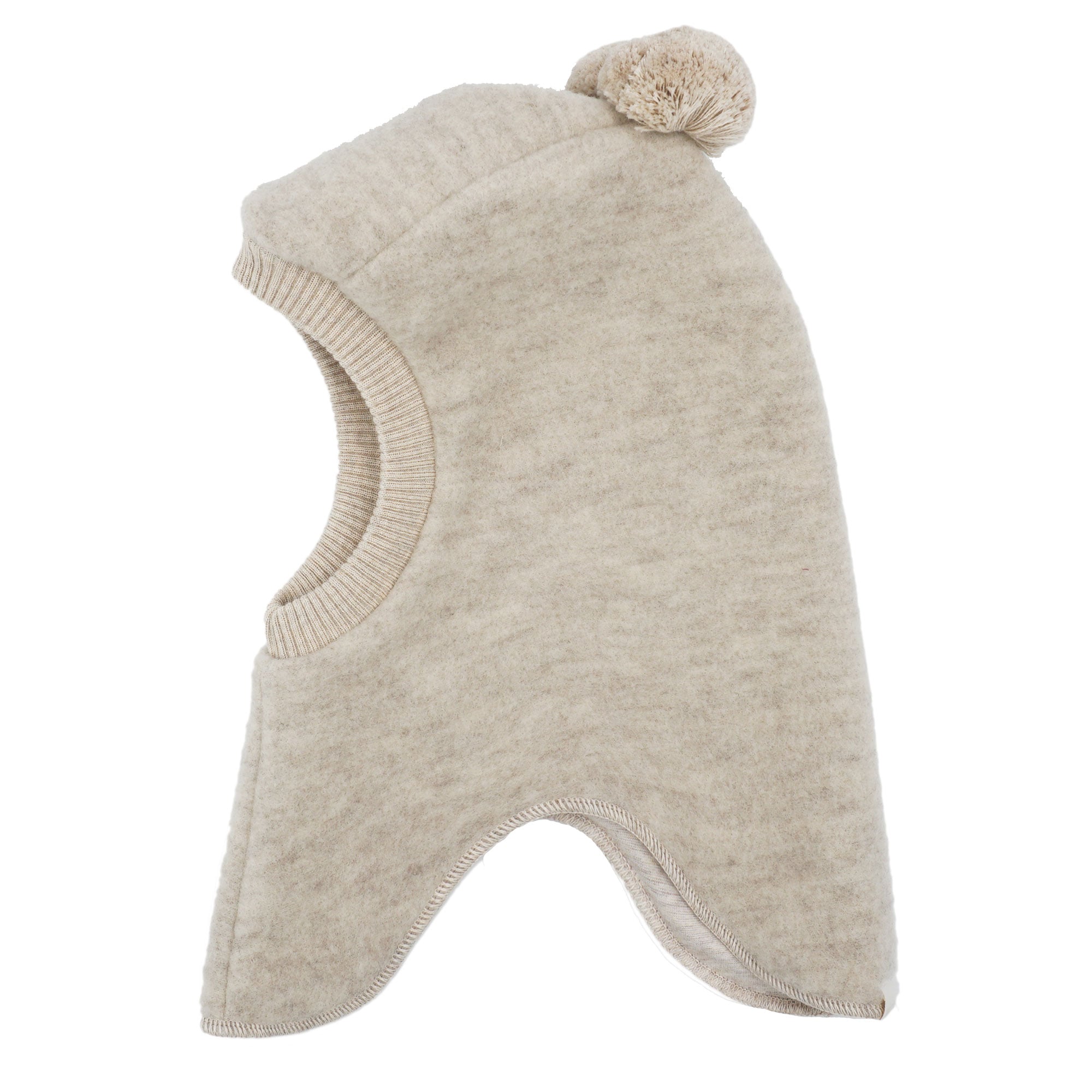 Schlupfmütze MAXIMO, Baby, Gr. 51, beige (düne), Fleece, Wolle, Mützen, Wolle, gefüttert, mit zwei Bommeln, Rippstrickbünchen Image