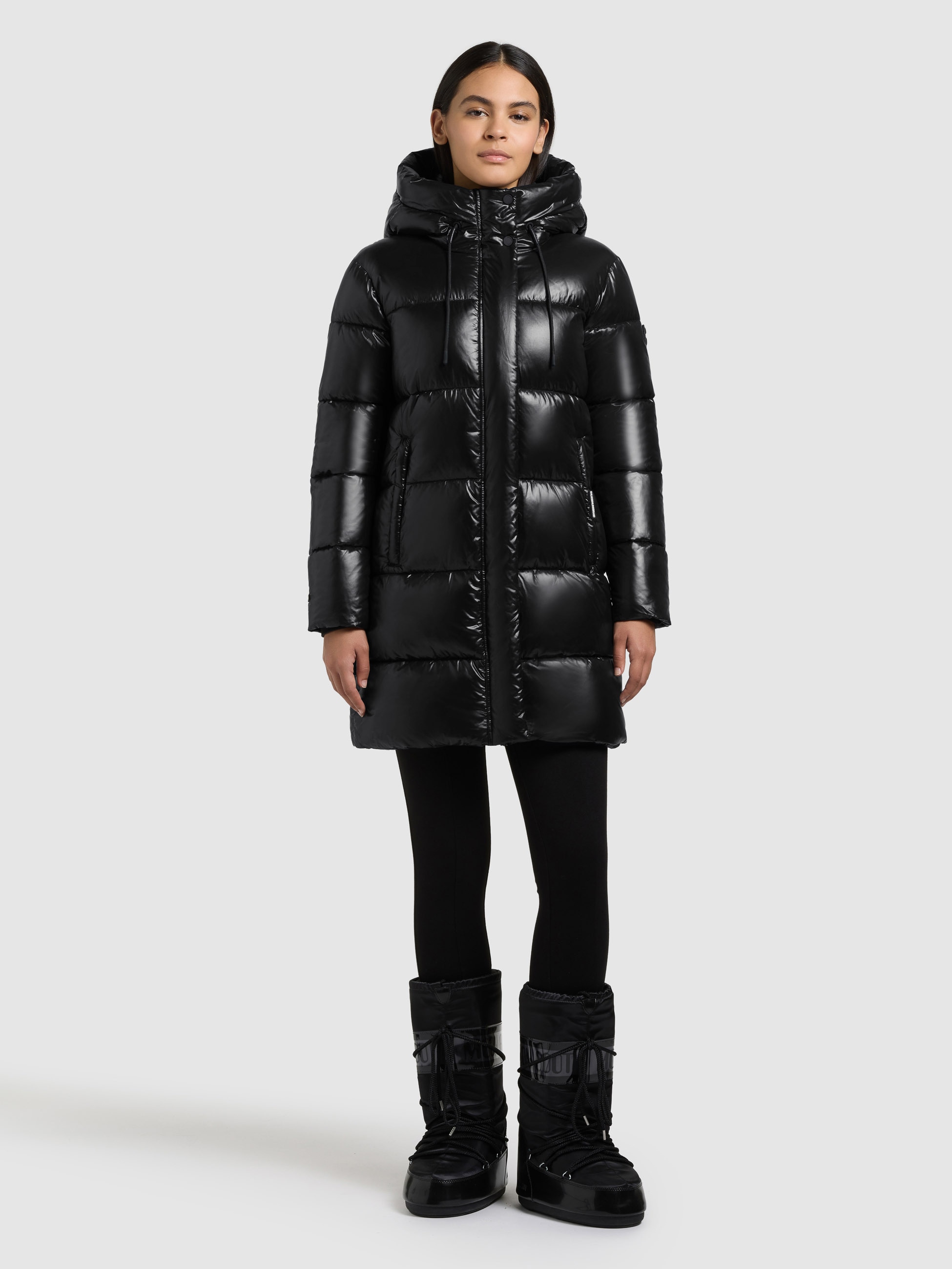 Steppjacke KHUJO "JANOU", Damen, Gr. L, schwarz, 100% Nylon, unifarben, regular fit hüftlang, eingesetzt elastischer Bund mit Windstopper, Jacken Steppjacke Image