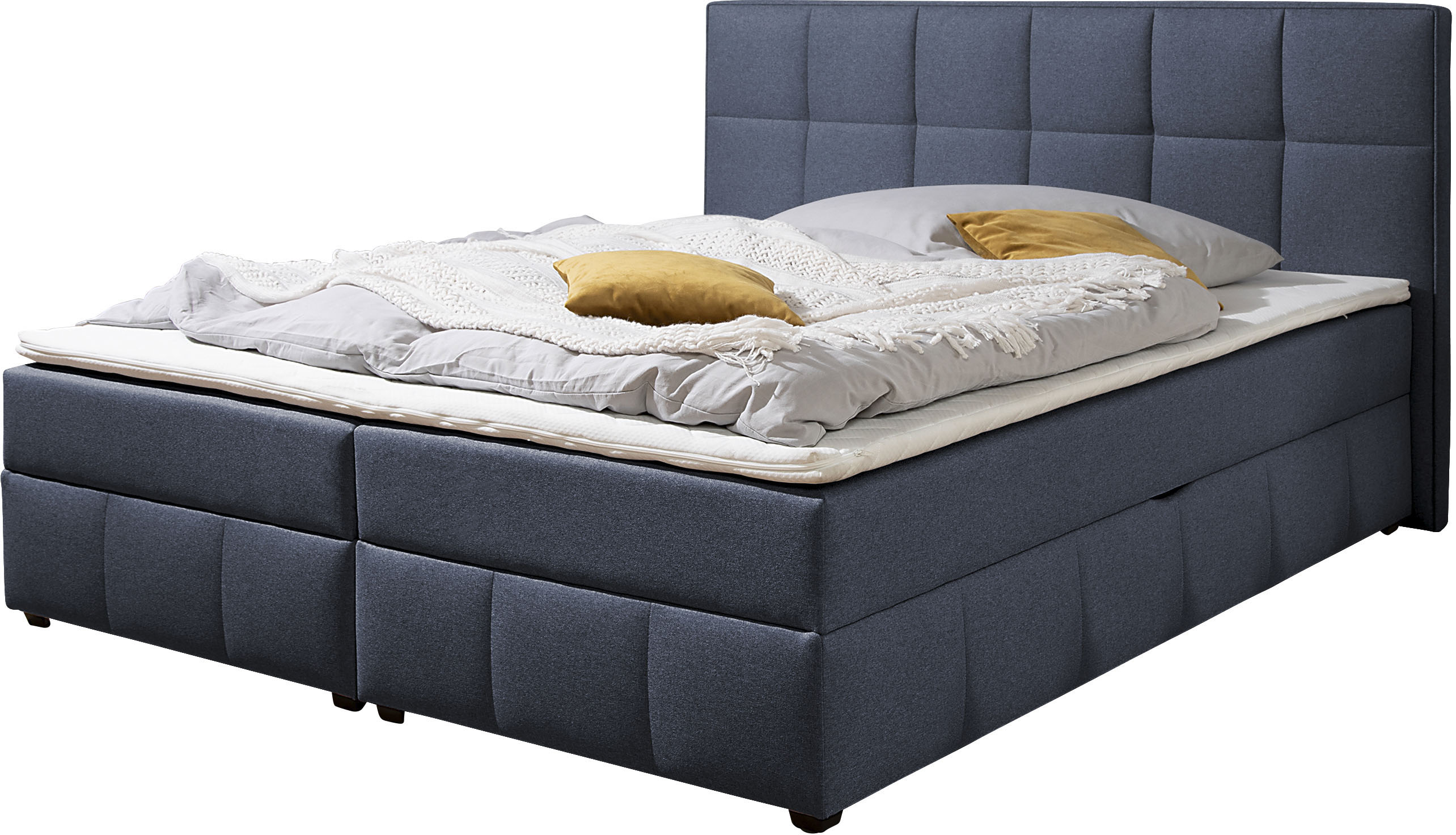 Boxbett HOME AFFAIRE, denim, blau, B:172cm L:210cm, Komplettbetten, Boxbett mit Bettkasten, inkl. Topper Image