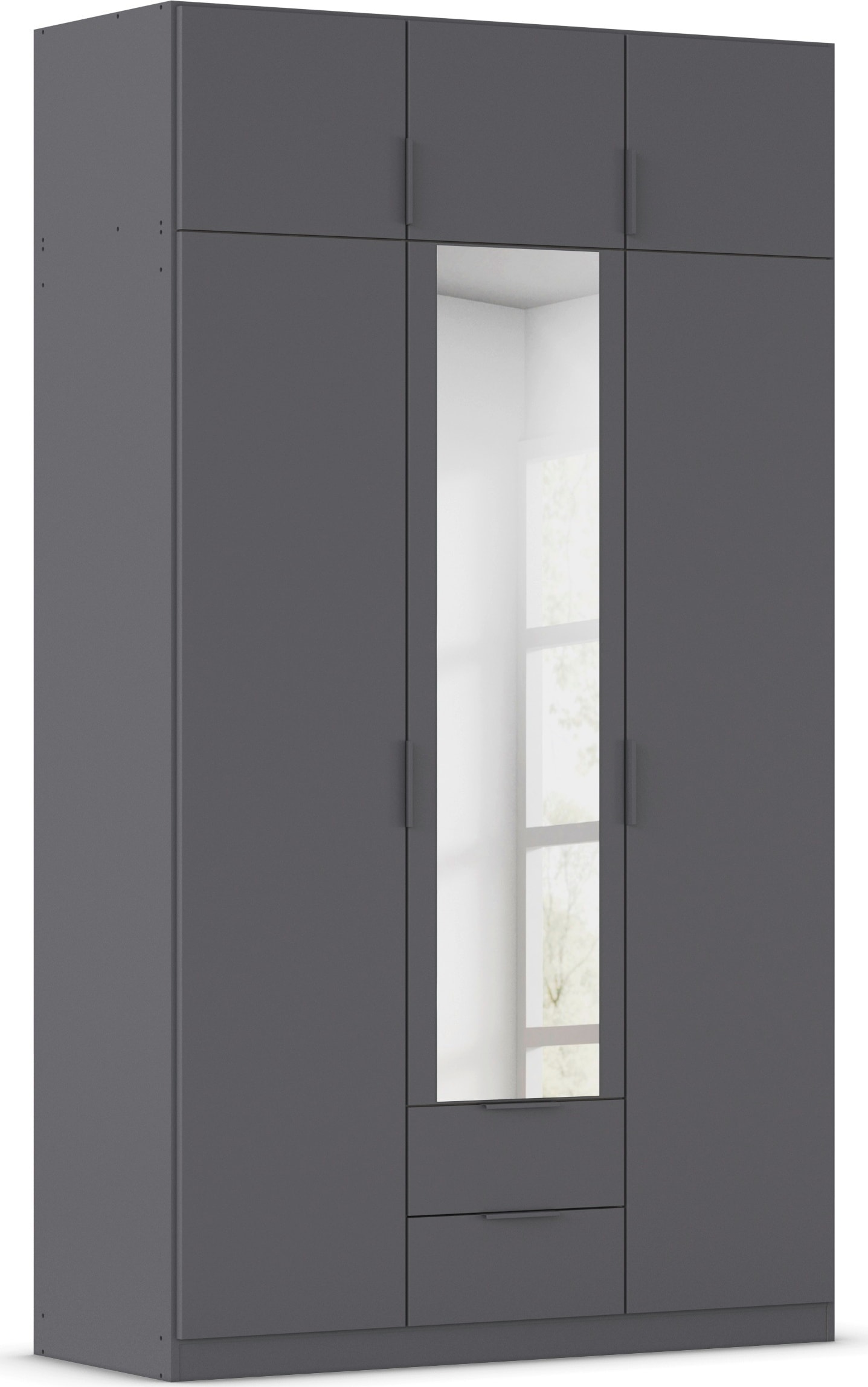 Kleiderschrank RAUCH "Drehtürenschrank Schrank Garderobe Ankleide Schlafzimmer LAGOA", graumetallic, B:136cm H:235cm T:54cm, Holzwerkstoff, Schränke, geräumige Schubladen, 3 Breiten, optional mit Aufsatz MADE IN GERMANY Image