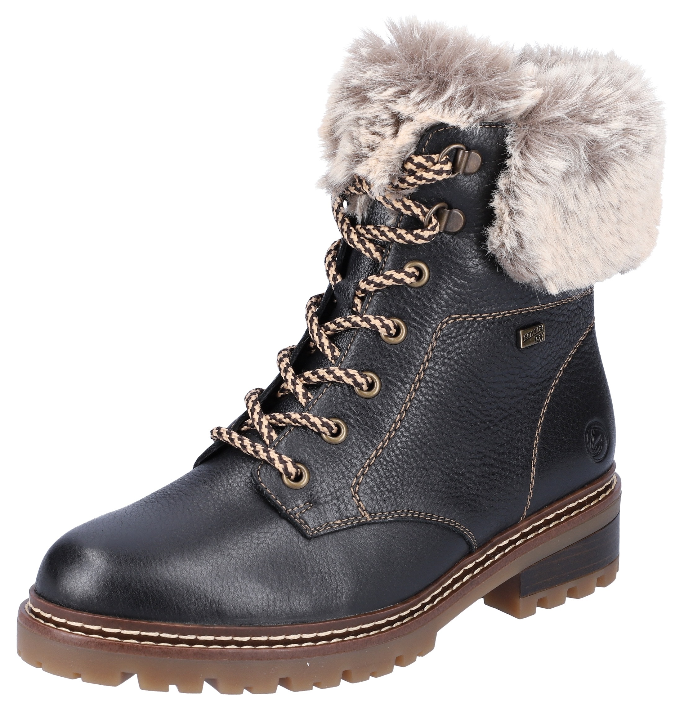 Winterboots REMONTE "ELLE-Collection", Damen, Gr. 42, schwarz (schwarz, kombiniert), Leder, Textil, Schuhe, mit Kontrastnaht, Topseller