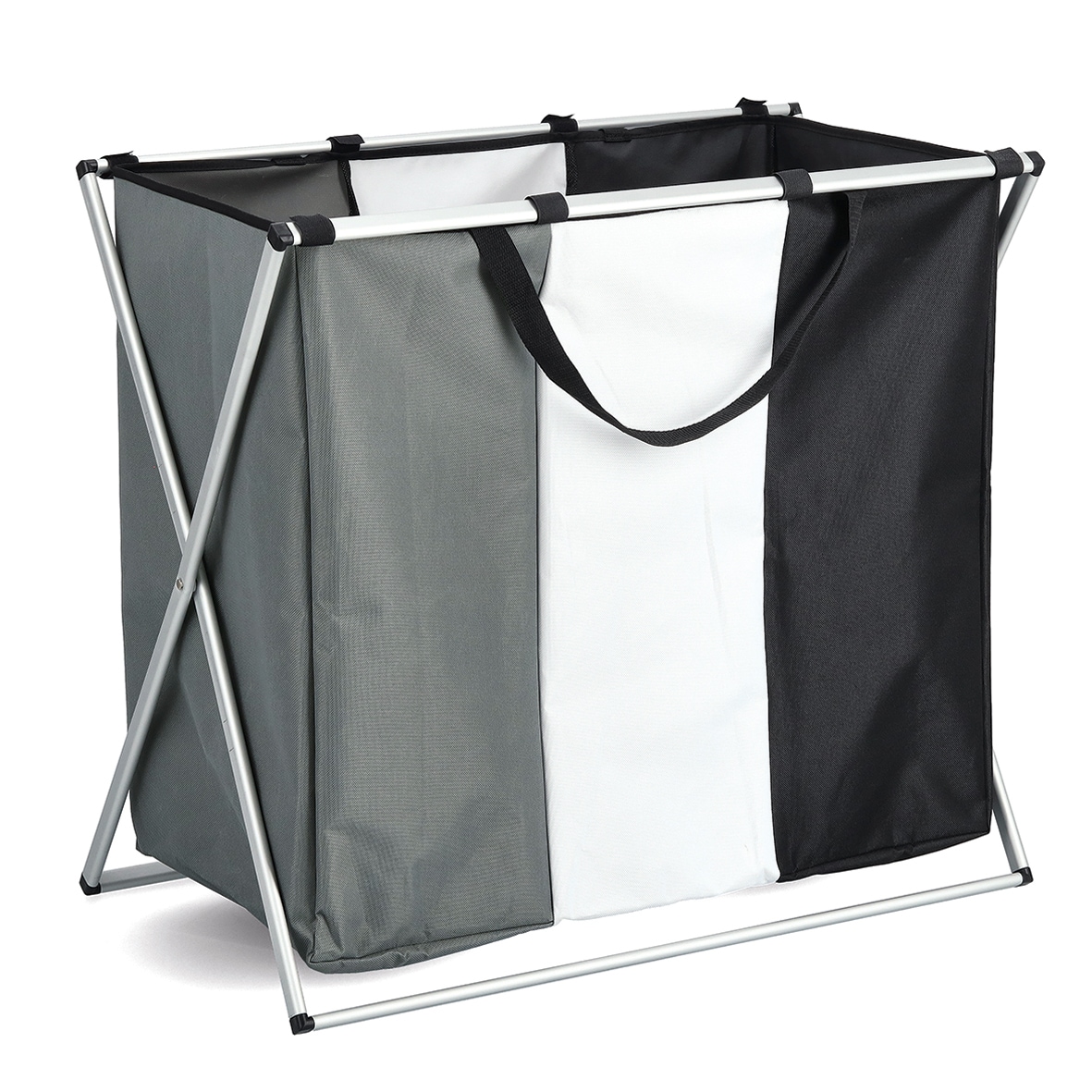 Wäschesortierer ZELLER PRESENT, schwarz-weiß (schwarz, weiß, grau), B:38cm H:57cm, Aluminium, Polyester, Wäschesammler, 3 Fächer, Polyester/Aluminium Image