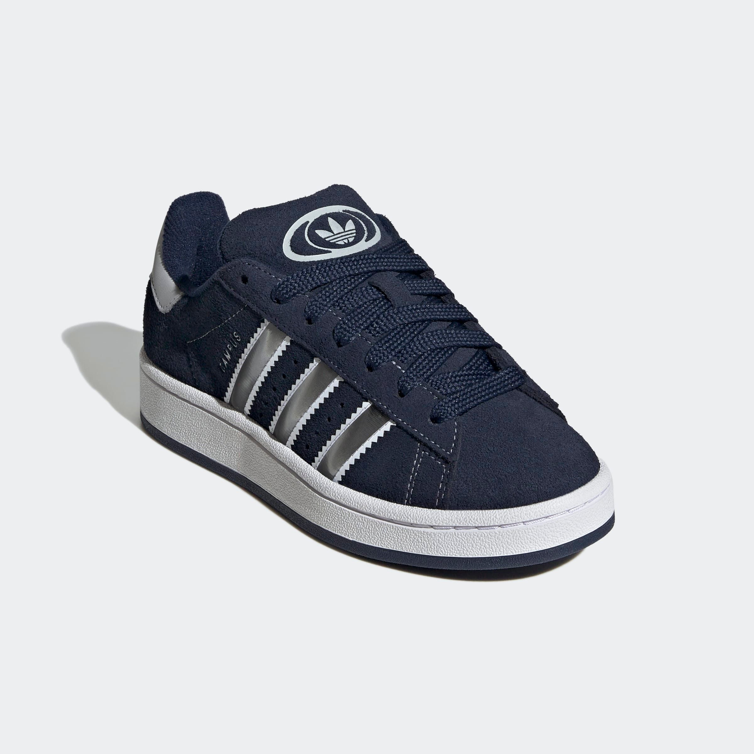 Sneaker ADIDAS ORIGINALS "CAMPUS 00S FÜR KINDER", Mädchen, Gr. 38,5, night indigo, matte silber, cloud weiß, Leder, Synthetik, Schuhe Sneaker, für Kinder