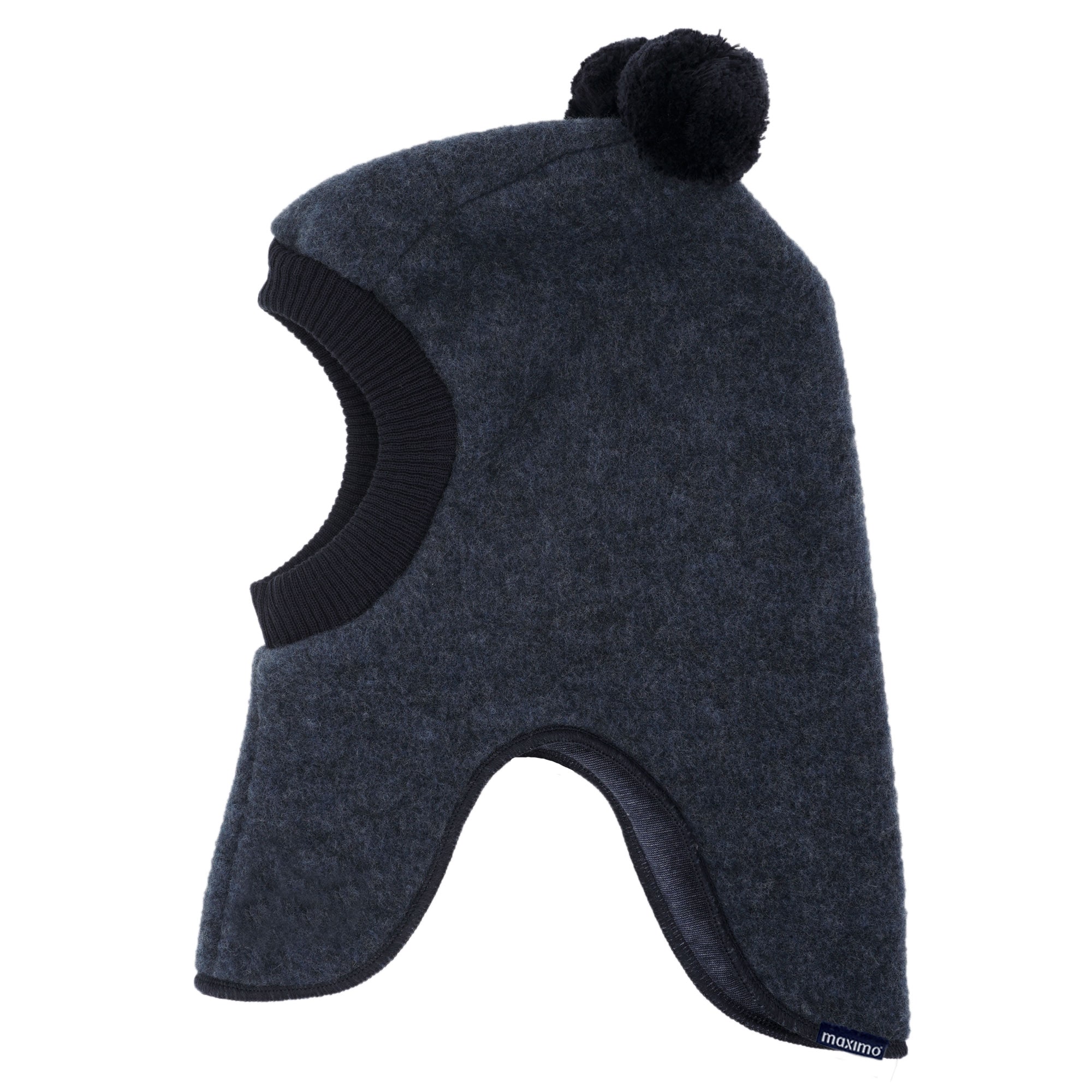 Schlupfmütze MAXIMO, Baby, Gr. 47, blau (navymeliert), Fleece, Wolle, Mützen, Wolle, gefüttert, mit zwei Bommeln, Rippstrickbünchen Image