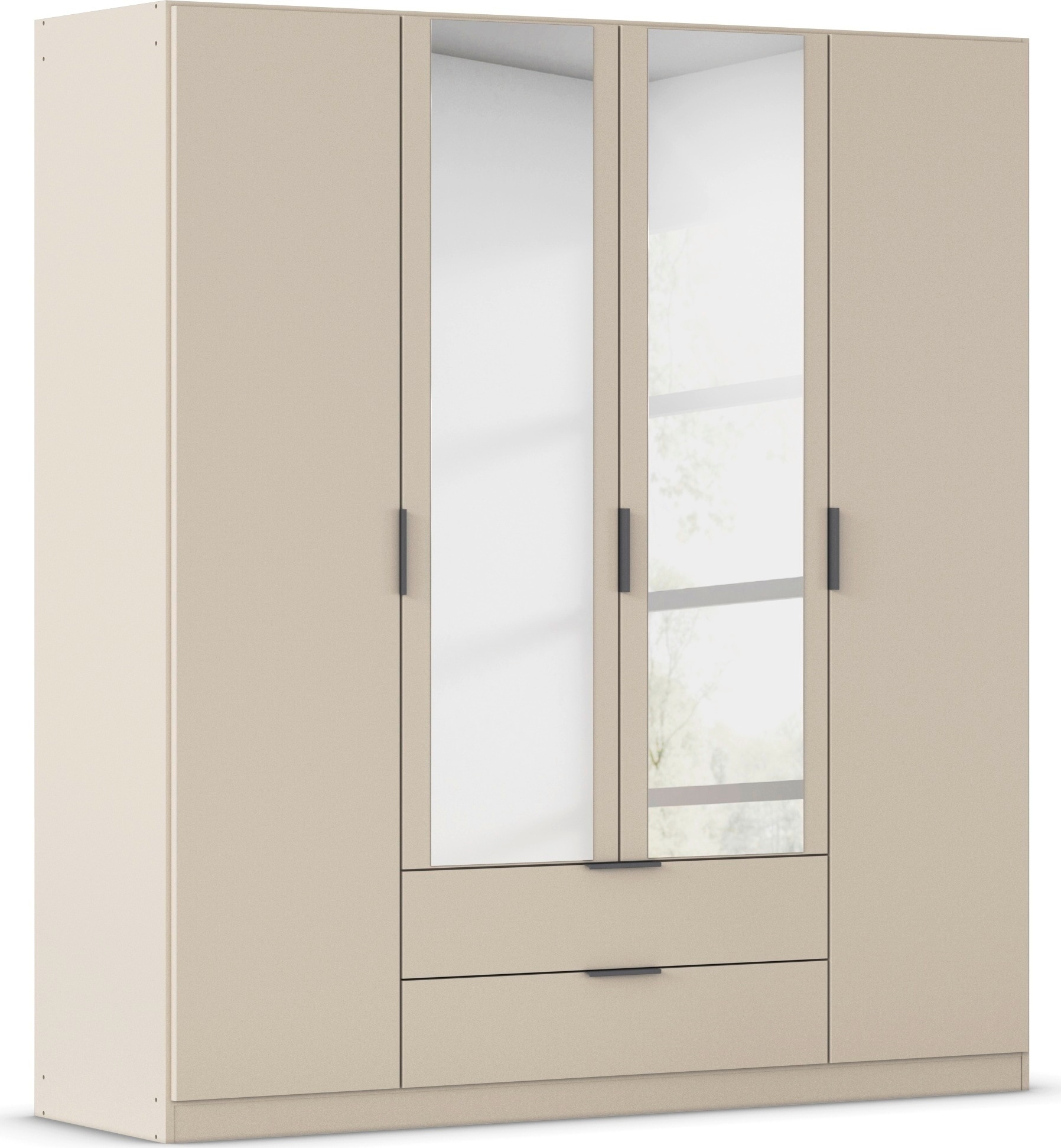 Kleiderschrank RAUCH "Drehtürenschrank Schrank Garderobe Ankleide Schlafzimmer LAGOA", beige (champagner), B:181cm H:197cm T:54cm, Holzwerkstoff, Schränke, geräumige Schubladen, 3 Breiten, optional mit Aufsatz MADE IN GERMANY Image