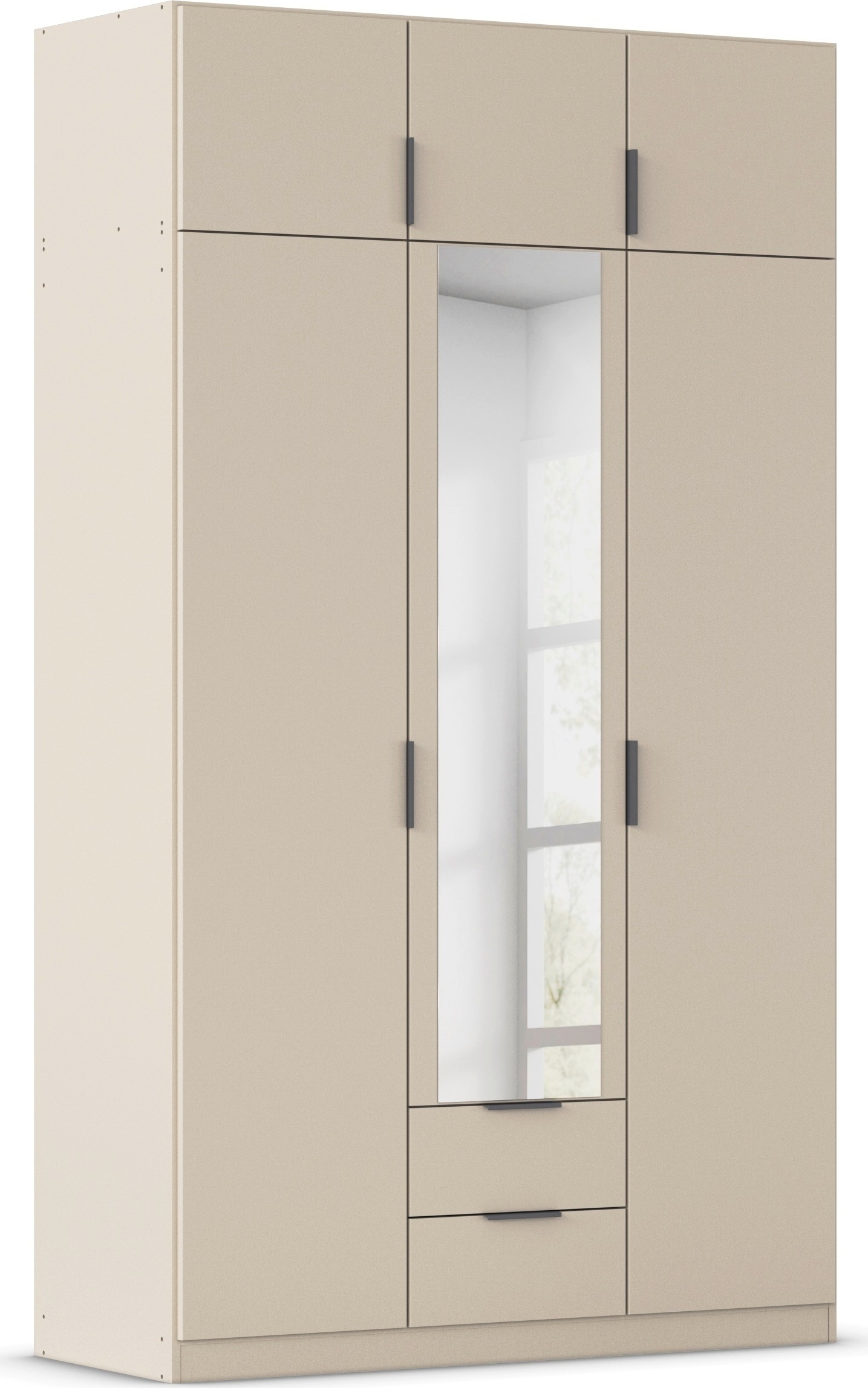 Kleiderschrank RAUCH "Drehtürenschrank Schrank Garderobe Ankleide Schlafzimmer LAGOA", beige (champagner), B:136cm H:235cm T:54cm, Holzwerkstoff, Schränke, geräumige Schubladen, 3 Breiten, optional mit Aufsatz MADE IN GERMANY Image