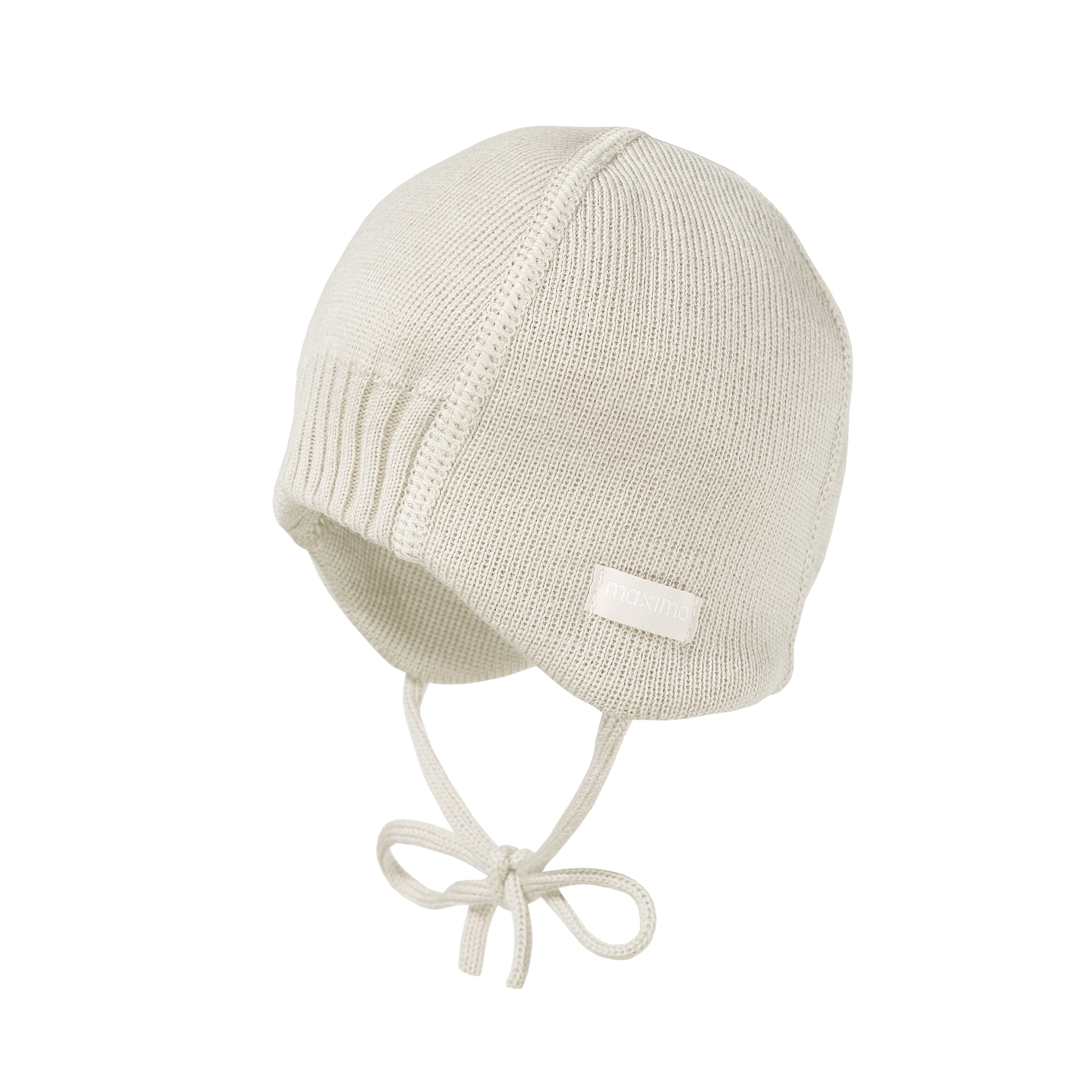Erstlingsmütze MAXIMO, Baby, Gr. 41, weiß (wollweiß), Strick, Wolle, unifarben, Casual, Mützen, wärmend, atmungsaktiv, zum Binden Image