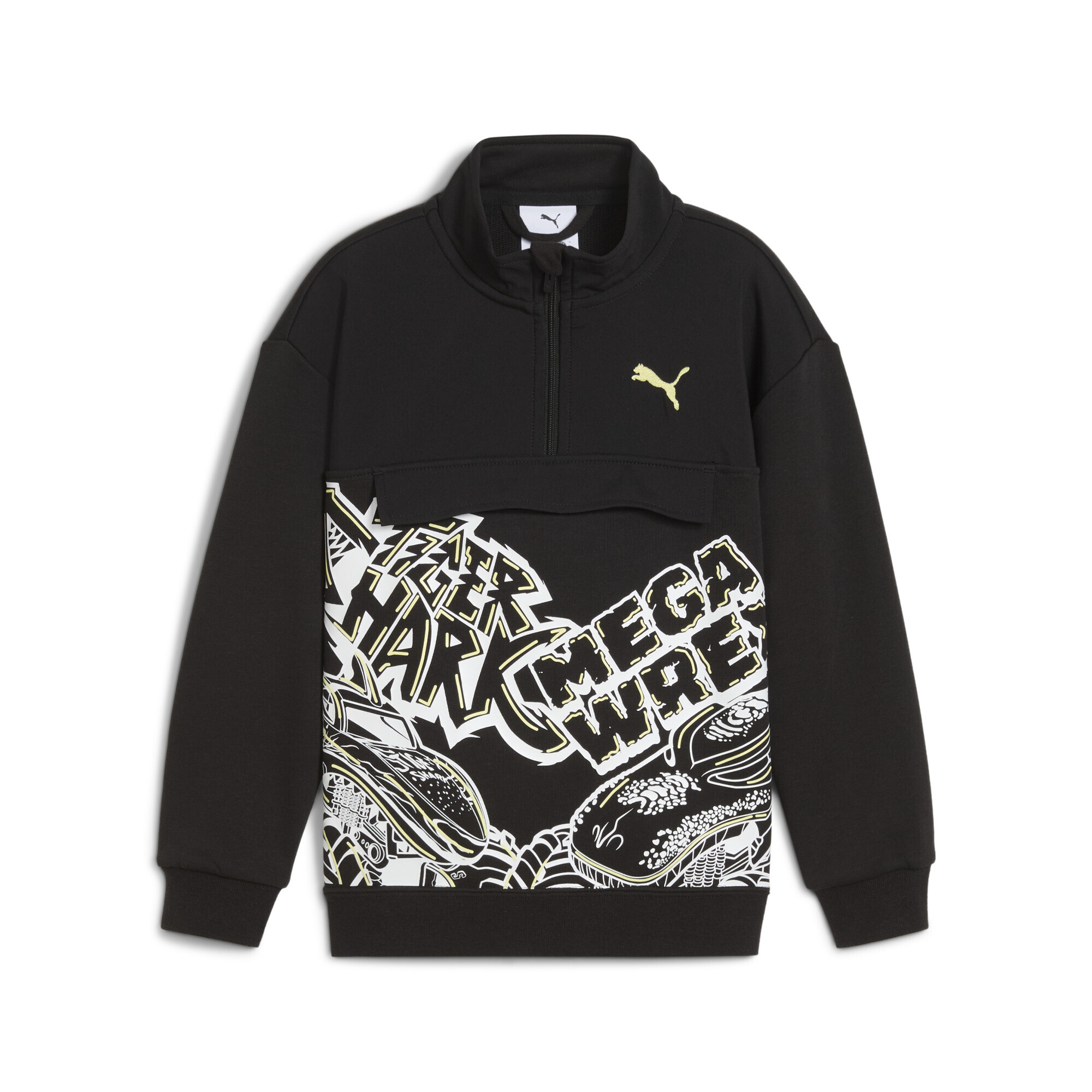 Rundhalspullover PUMA "PUMA x HOT WHEELS™ MONSTER TRUCKS Sweatshirt Jungen", Kinder, Gr. 116, schwarz, Obermaterial: 32% Polyester, 68% Baumwolle; Rippe: 97% Baumwolle, 3% Elasthan; Decklage: 100% Polyester; Seitentasche – Oben: 100% Baumwolle,... Image