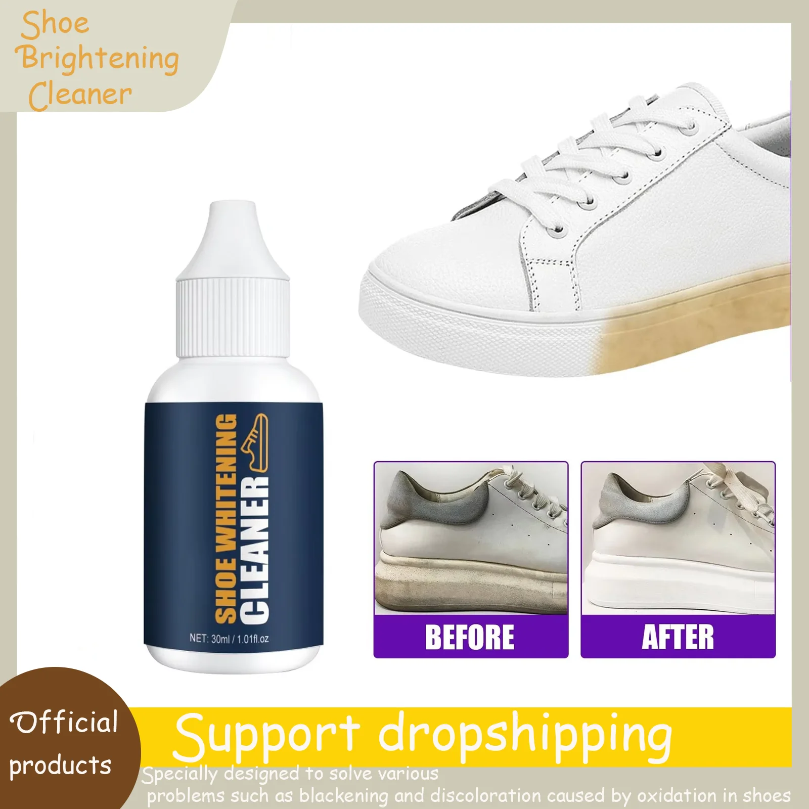 Tiefenreinigender Schuhaufhellungsreiniger, aufhellender gelber Fleckenentfernung, Entfernung von Sportschuhkanten, Dekontamination, Wartungsreiniger Image
