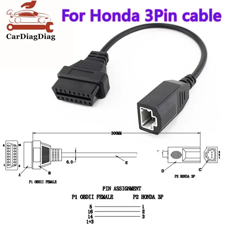 1 stücke OBD2 Verlängerung Kabel Für Honda 3Pin OBD1 zu OBD2 16Pin Weibliche Diagnose Stecker OBD II Verlängerung Kabel besten Preis Image