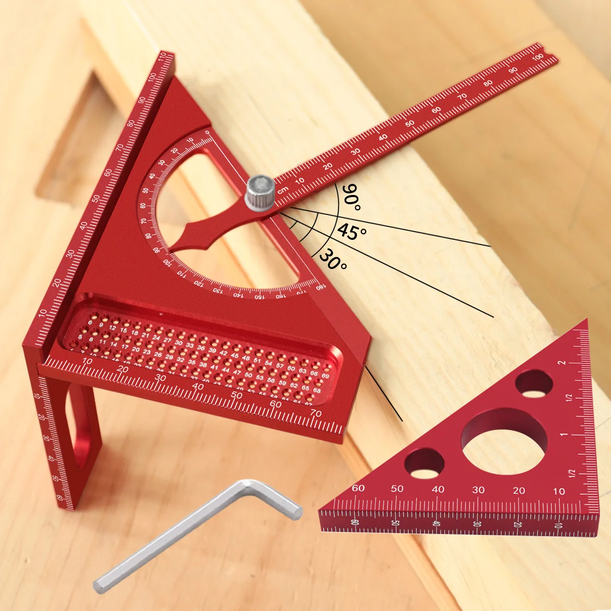 Holzbearbeitung 3D Zimmerei Platz Winkelmesser Dreieck Lineal Aluminium Legierung Halbkreis Set Platz Ritzen Lineal Diy Hand Werkzeuge Image