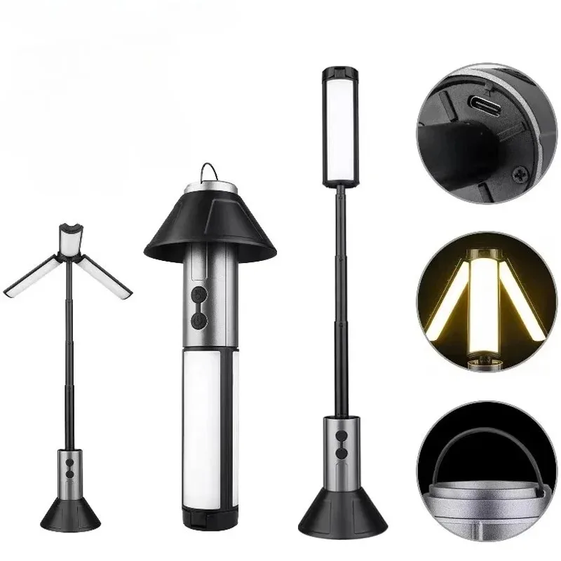 Multifunktionale Campingleuchte, 2-in-1, wiederaufladbare USB-Campinglaterne, Taschenlampe mit Haken, Notfall-Campinglampe für den Außenbereich