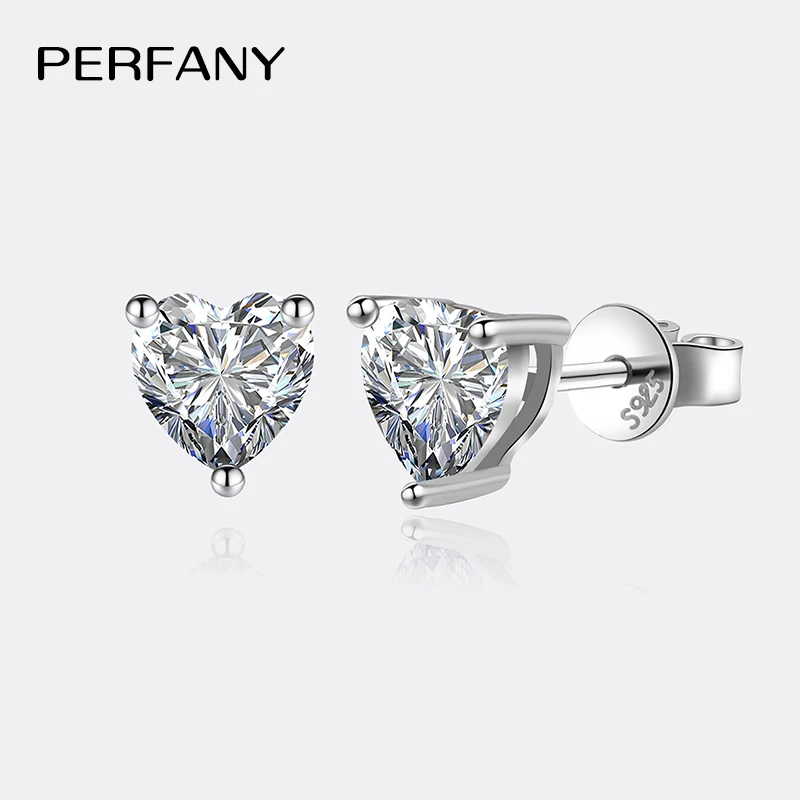 PERFANY 1CT/2CT Moissanit Ohrringe für Frauen S925 Reinem Silber Herzförmige Schneiden Labor Diamant Ohrringe Luxus schmuck Image