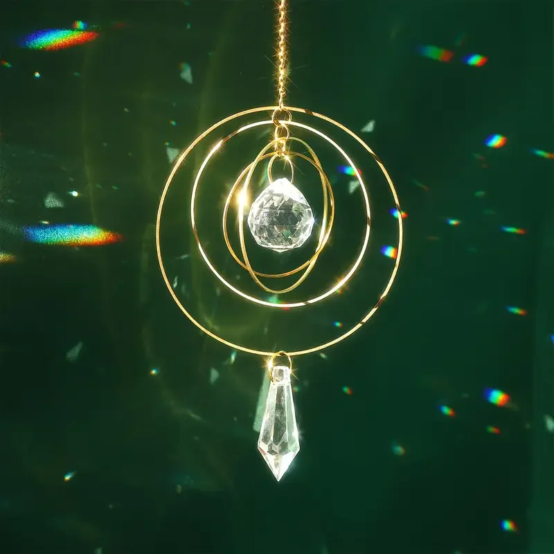 1pc Four-round Crystal Garden Sun Catcher Hanging Decor, for Garden Parties, Weddings - Christmas-themed Glass Garden Sun Catche