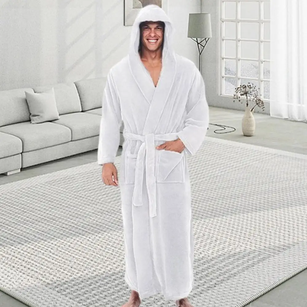 2025, M-4XL Herren-Bademantel mit Kapuze, verstellbarer Gürtel, weich, flauschig, sehr saugfähig, Plüsch-Bademantel, extra großer Fleece-Bademantel mit Kapuze Image