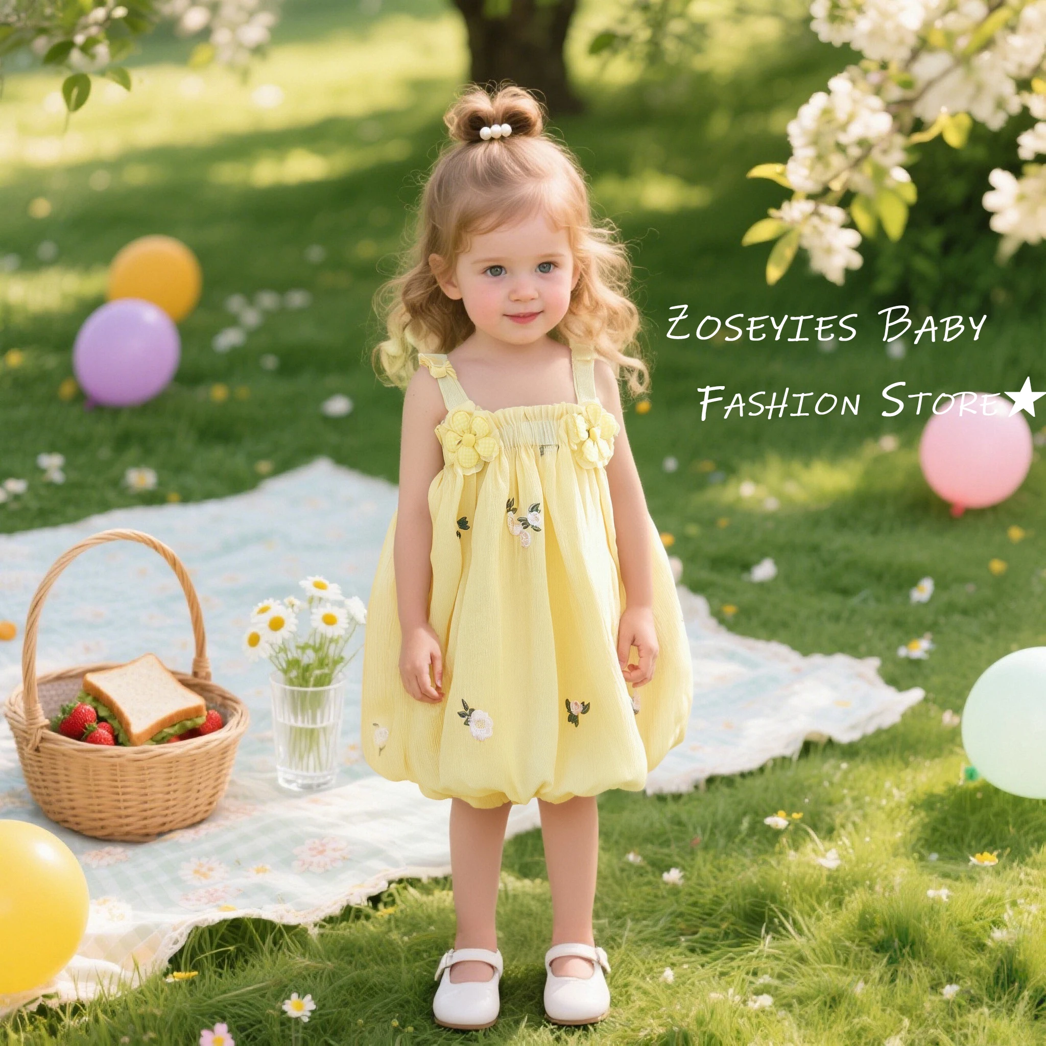 Baby Mädchen Kleid Sommer Floral bestickt trägerloses Mädchen Kleid süße Schleife Strand Baby Kleid Baby Mädchen Kleidung Image